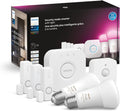 Philips Hue Secure Starter Kit showcase box display layout showing contact sensors motion sensor bulbs and bridge