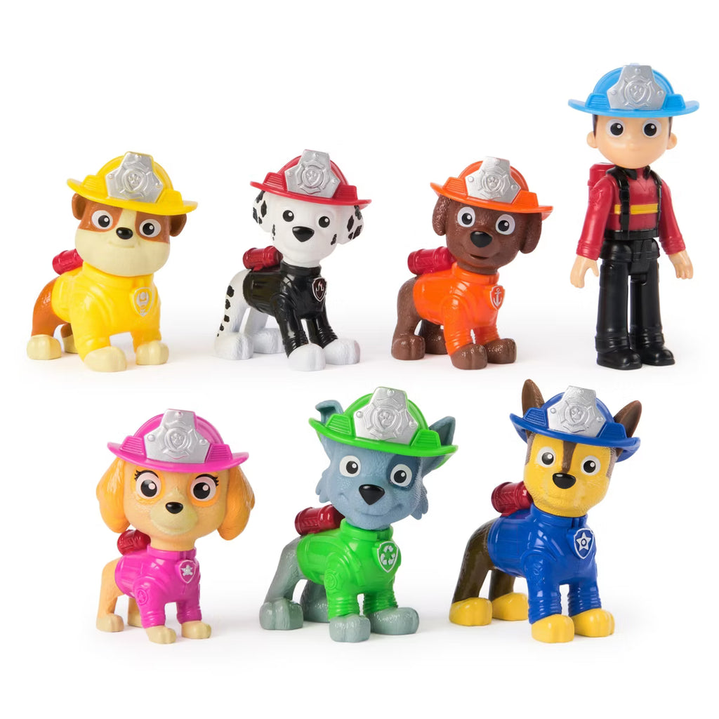 PAW Patrol Fire Rescue Team Pack containing 7 figures including Ryder and the 6 main pups in fire uniforms