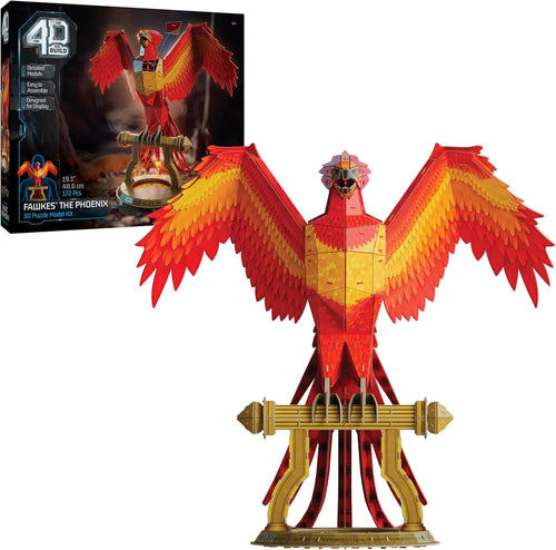 4D Build Harry Potter Fawkes the Phoenix 3D paper model kit fully assembled on golden perch stand