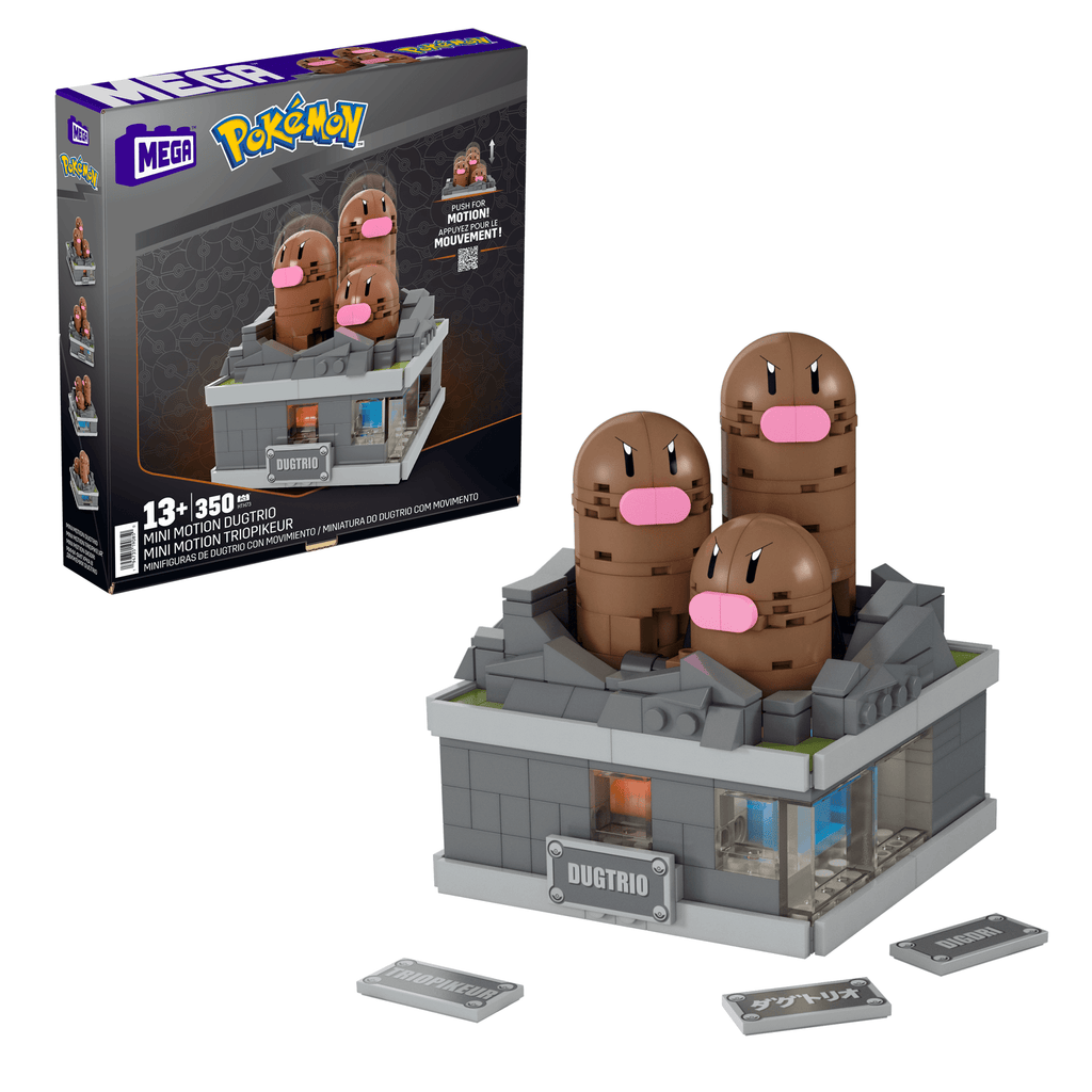 MEGA Pokemon Mini Motion Dugtrio building toy set 350 pieces fully assembled display view