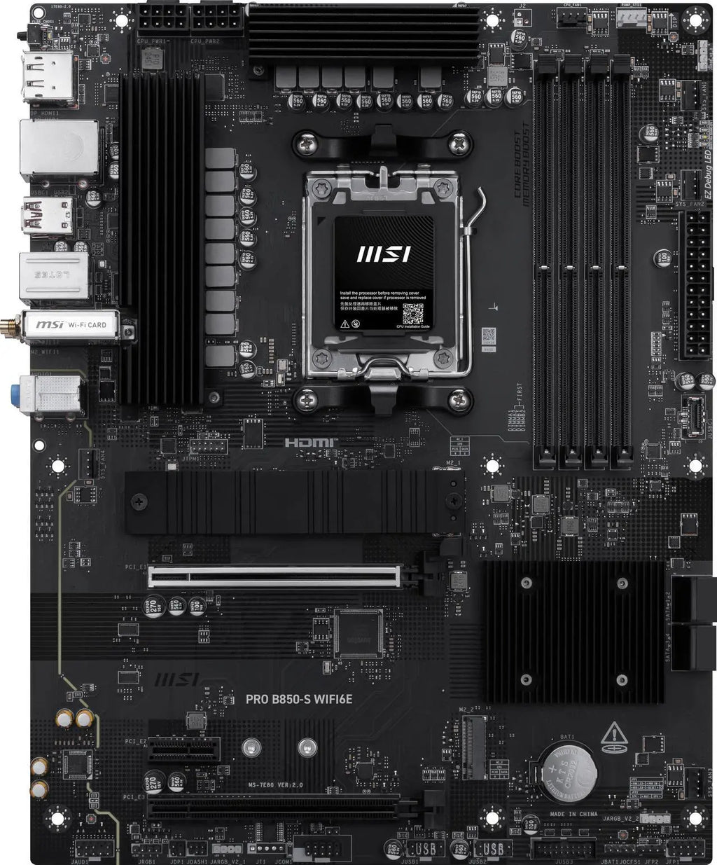 Close up of the 12 plus 2 plus 1 power phase duet rail system and dual 8 pin CPU connectors on MSI motherboard