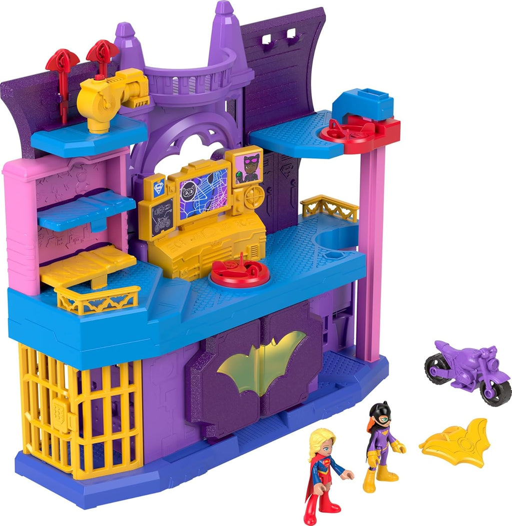 Fisher Price Imaginext DC Super Friends Batgirl Hero Hideout playset with Batgirl Supergirl figures and vehicles layout
