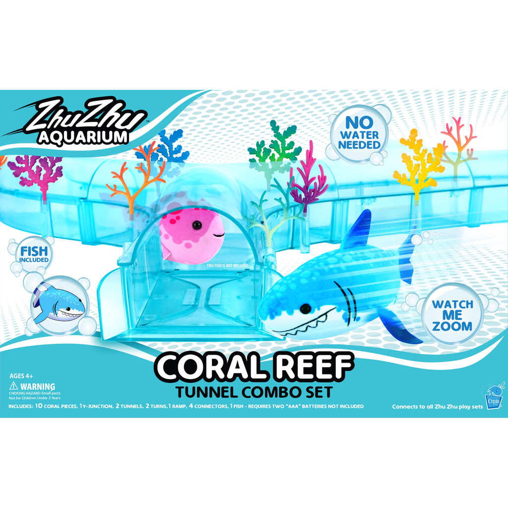 Zhu Zhu Aquarium Coral Reef Tunnel playset fully assembled with Butch the motorized robot shark