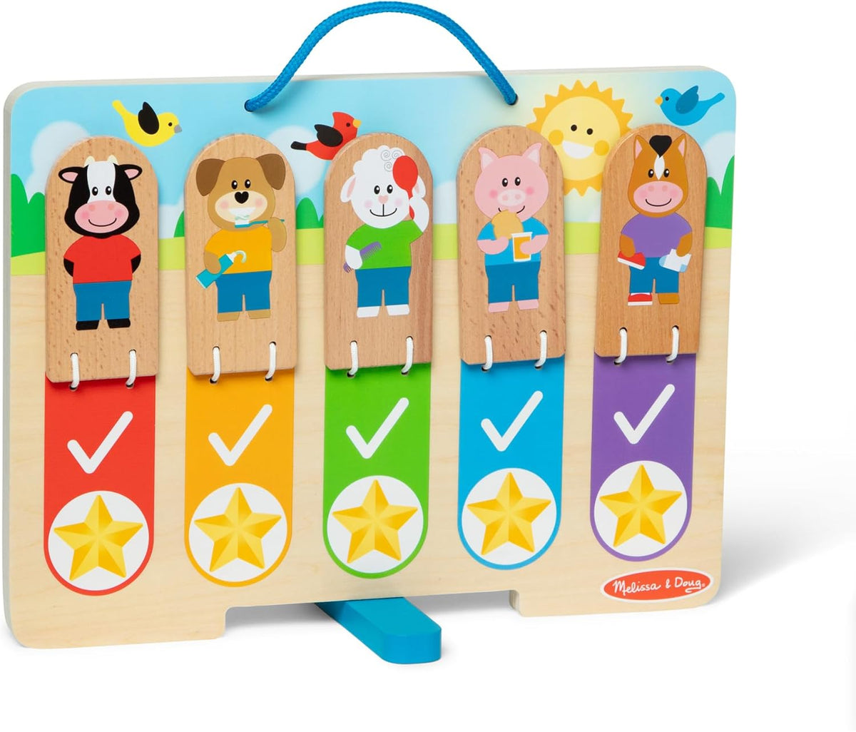 Melissa and Doug My Daily Routine Chart wooden responsibility board displaying the daytime habit side