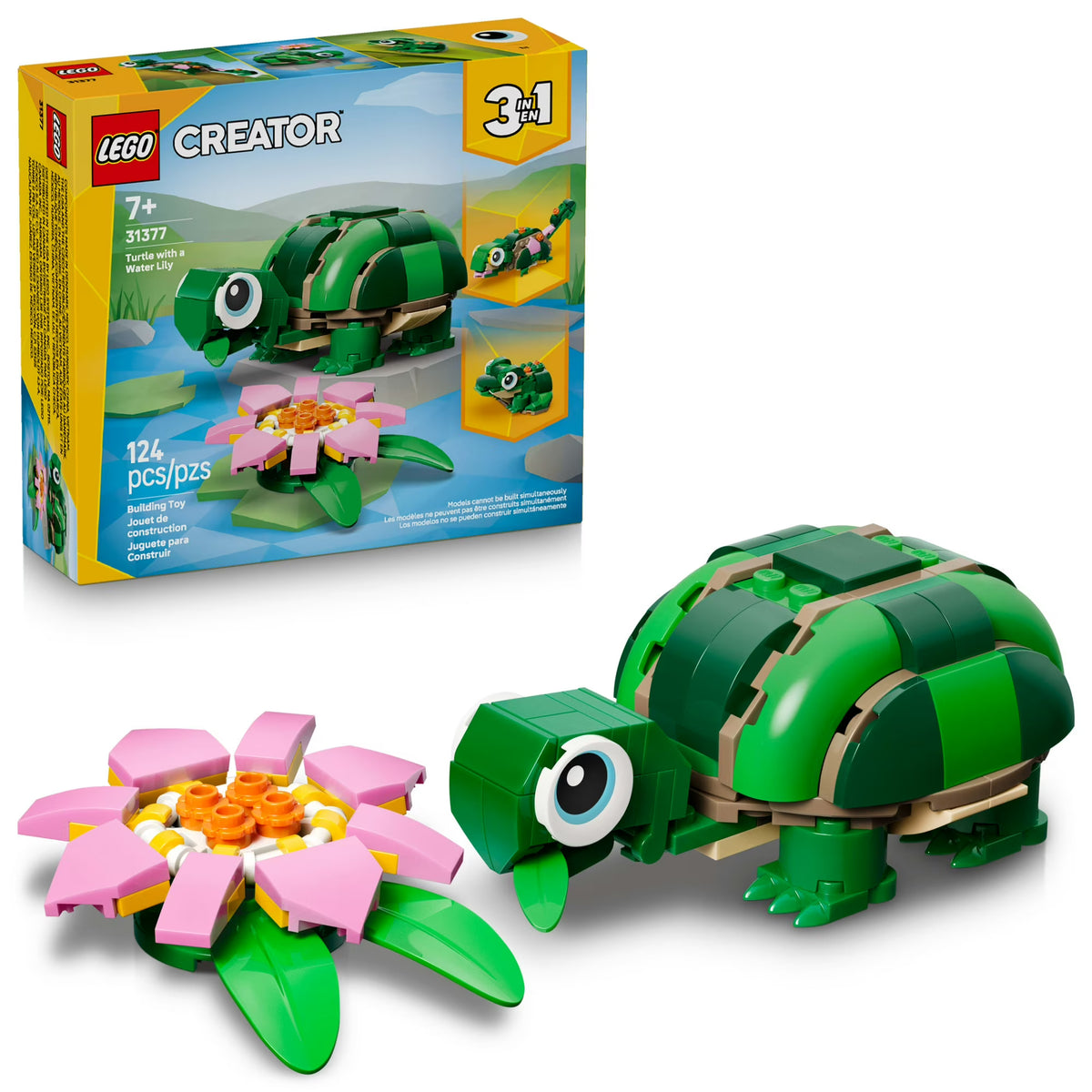 LEGO Creator 3 in 1 Turtle with a Water Lily Flower model 31377 fully assembled main view