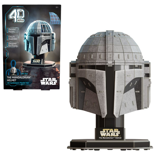 4D Build Star Wars The Mandalorian Helmet 3D paper model kit fully assembled on display stand