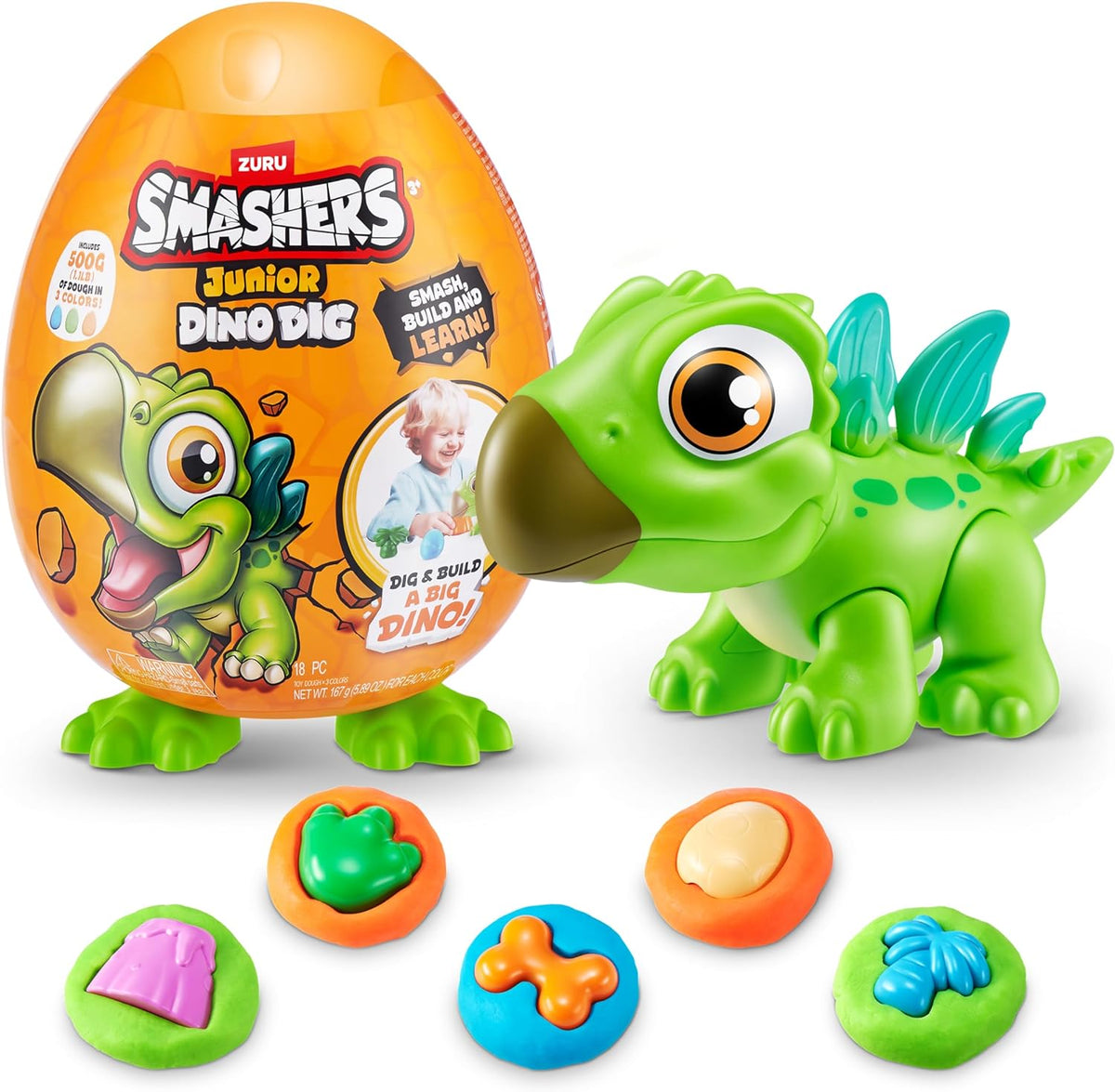 ZURU Smashers Jr Dino Dig Stegosaurus surprise egg with sensory compounds and toy figures