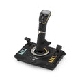 VelocityOne Flightstick universal simulation controller joystick standing vertically displaying the OLED panel