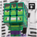 Hands twisting and turning the Marvel Cubers Hulk 3x3 puzzle figure showcase mechanism