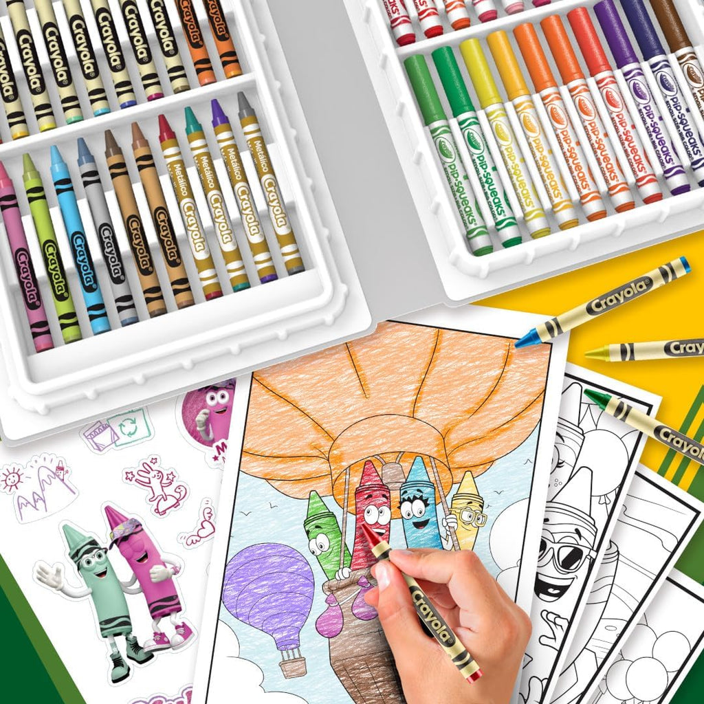 Close up of hands using Crayola limited edition colored pencils for intricate shading