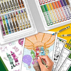 Close up of hands using Crayola limited edition colored pencils for intricate shading