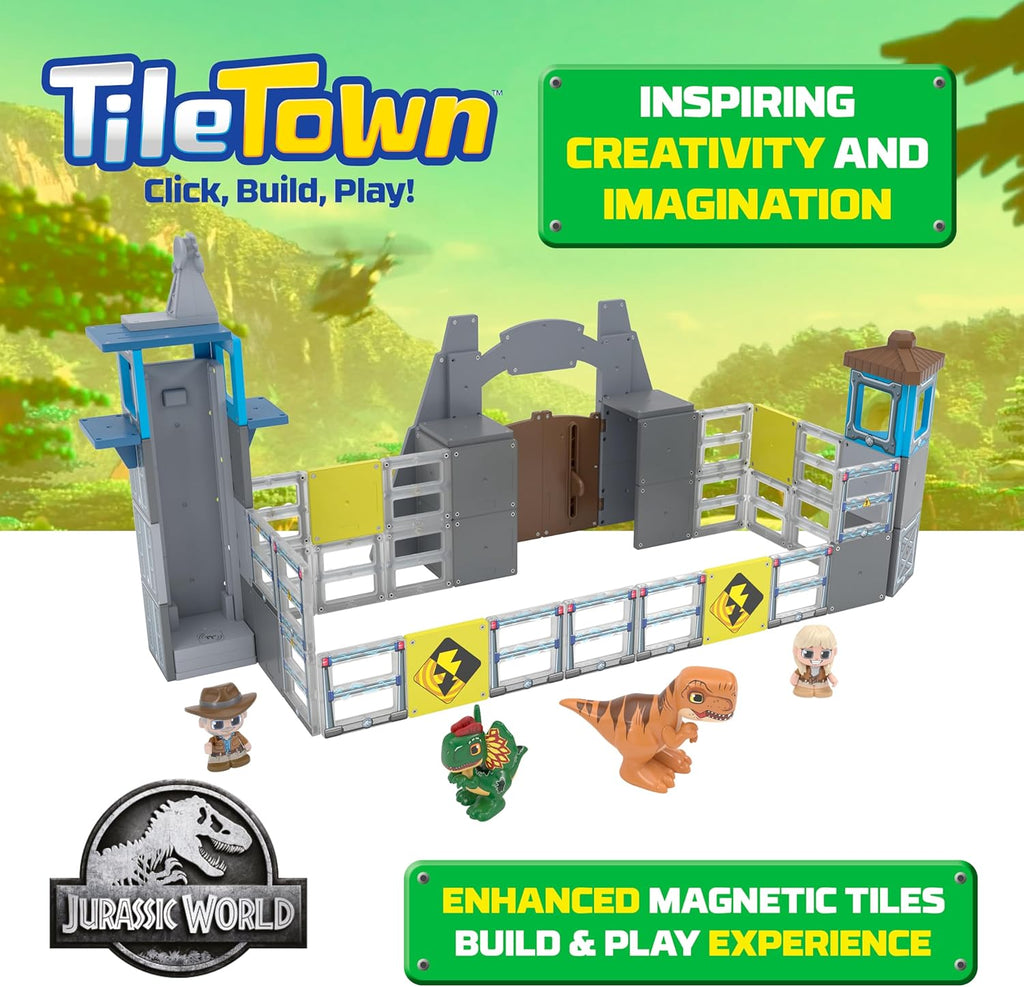 The full 84 piece layout of geometric tiles animal magnets and human figures outside the box