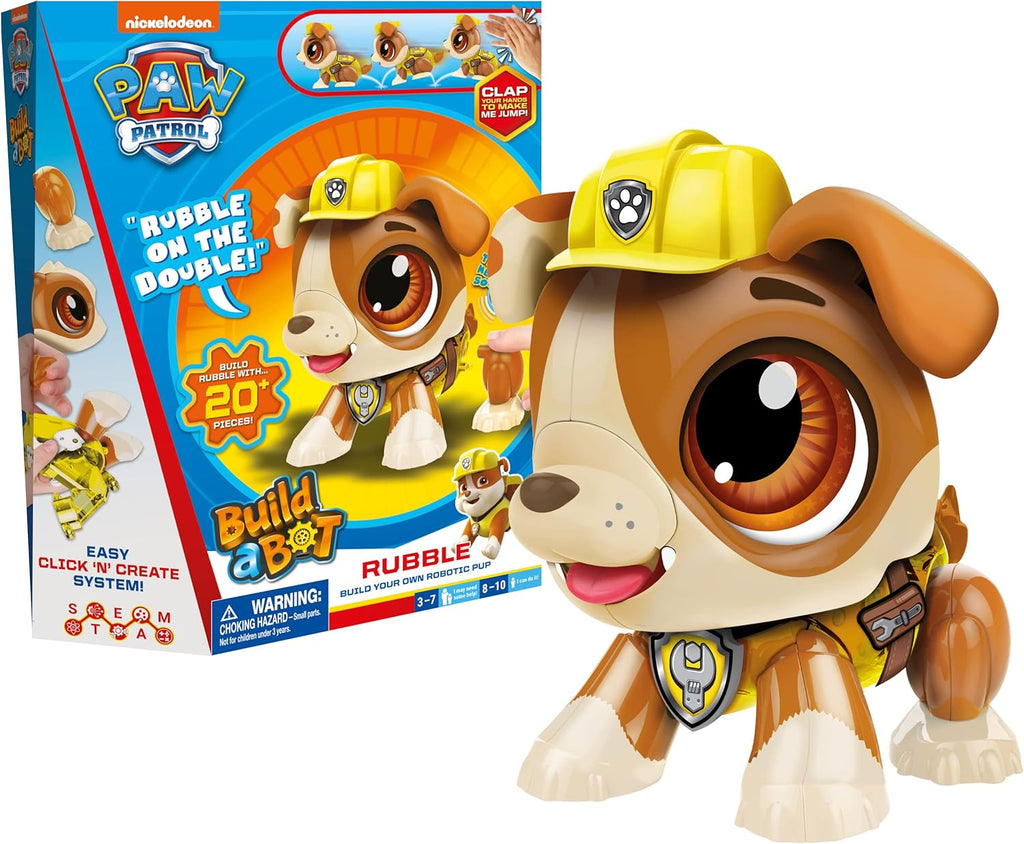 Official retail packaging window box for Goliath Build a Bot PAW Patrol Rubble toy