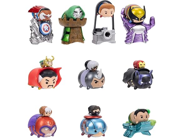 Close up of the cartoon character details on the large and medium Marvel Tsum Tsum figures