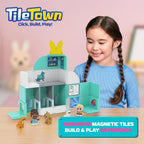 Tile Town Pet Vet Magnetic Tiles Set - 48-Piece Interactive Pet Clinic STEM Building Toy Kit