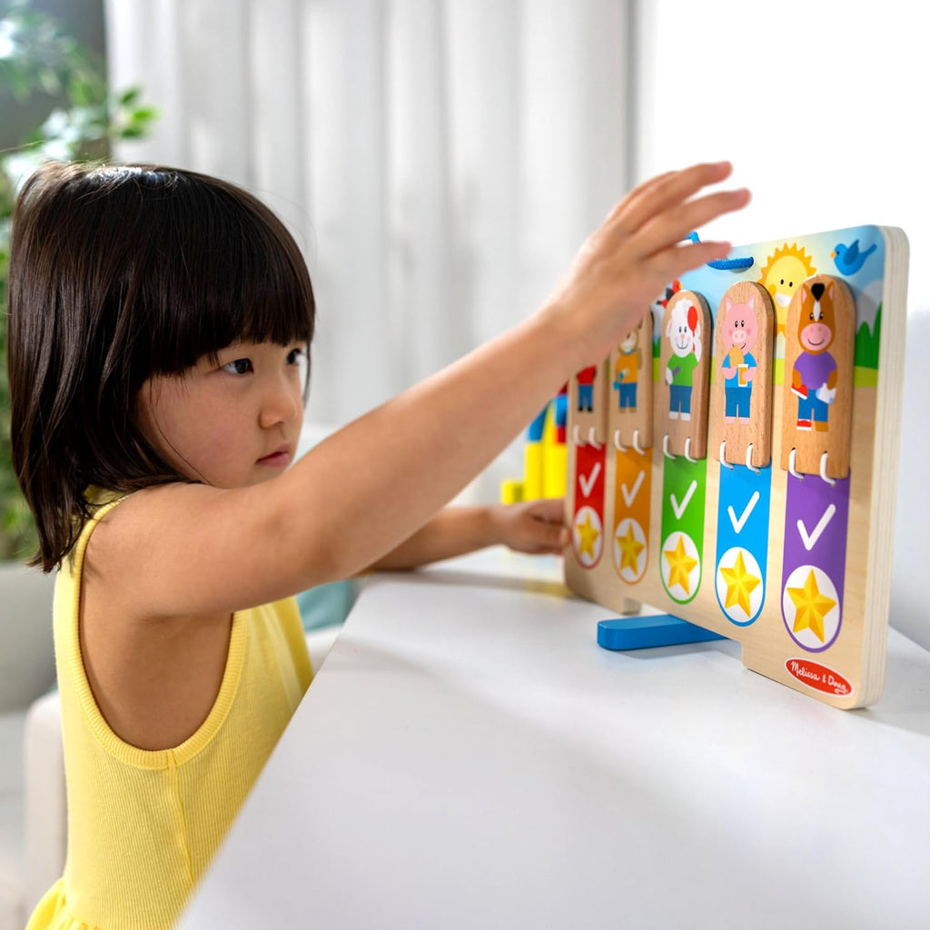 Melissa & Doug My Daily Routine Chart - Double-Sided Wooden Interactive Responsibility Board for Kids Habits and Early Learning Ages 3-6 (FSC-Certified)
