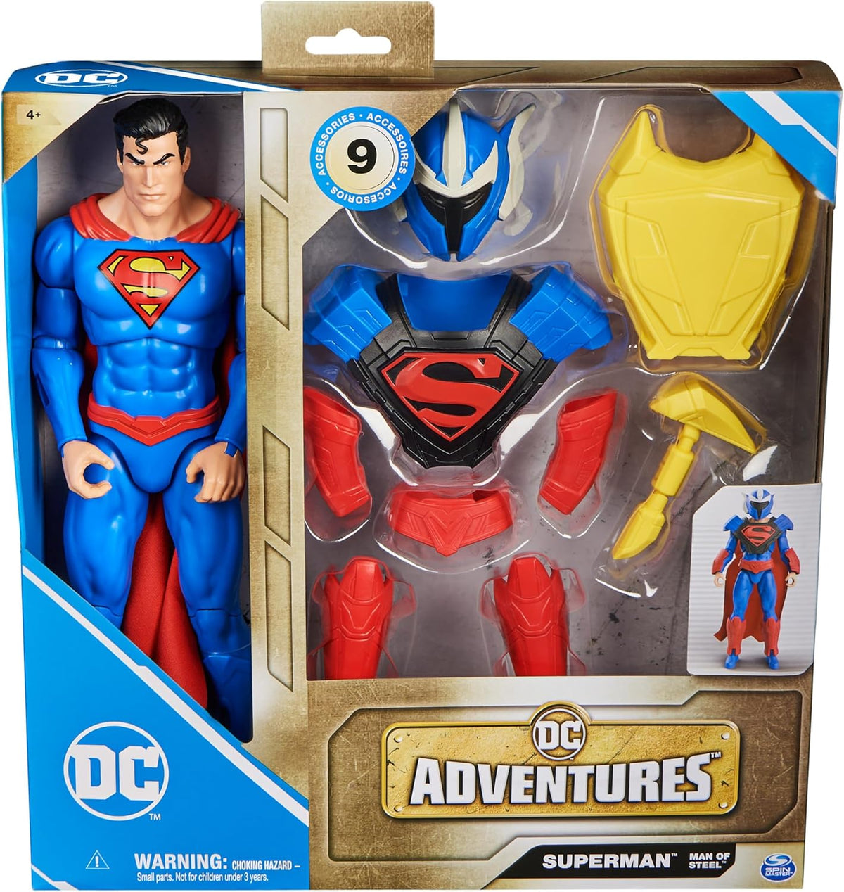 Official open front retail display packaging card for Spin Master DC Comics Superman figure