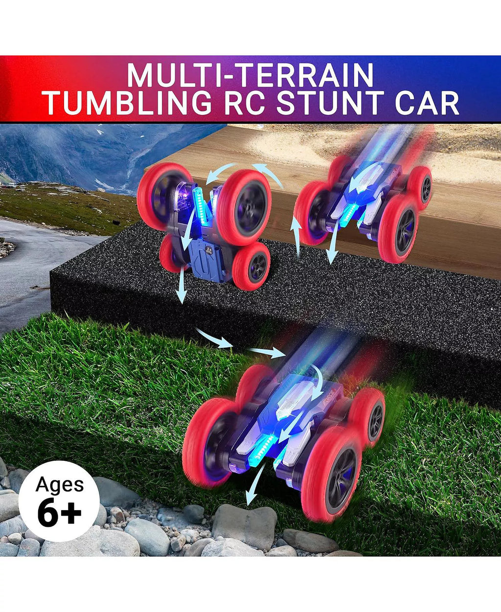 Force1 Tornado+ LED remote control car racing off-road on grass and dirt background