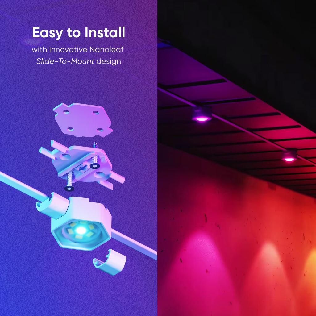 Close up of the IP67 weatherproof UV resistant smart LED pucks mounted permanently on wood trim