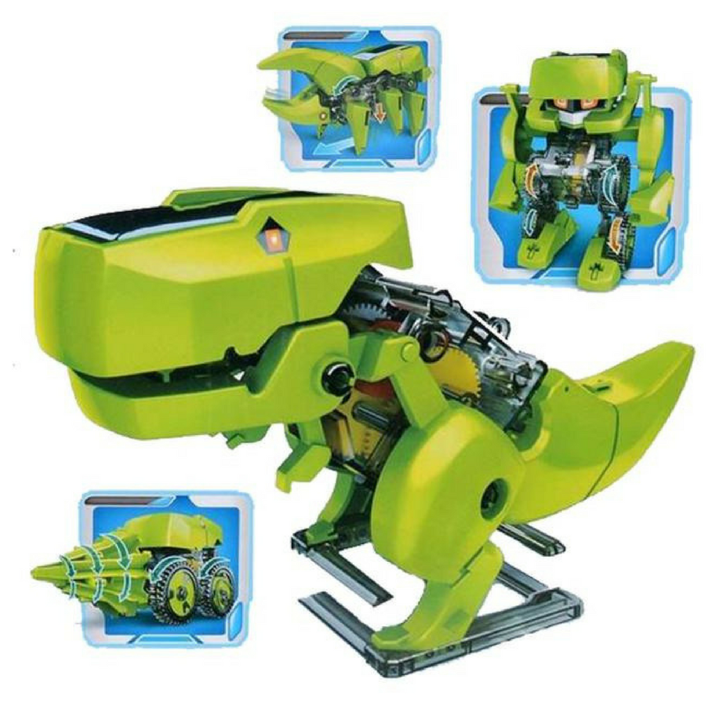 DIY 4 in 1 Solar Powered Robot Dinosaur building kit showcasing the four different model variations