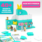 Tile Town Pet Vet Magnetic Tiles Set - 48-Piece Interactive Pet Clinic STEM Building Toy Kit