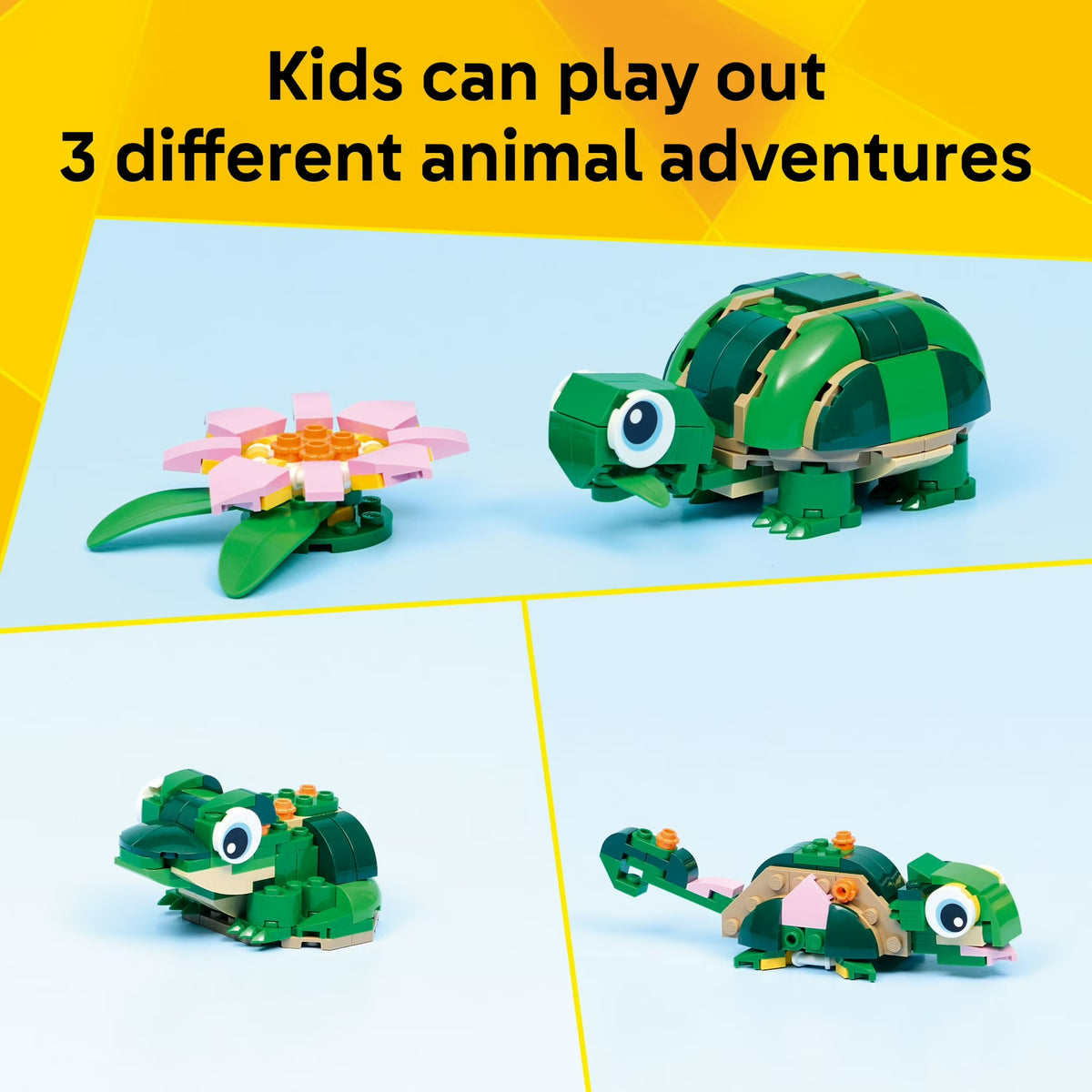 LEGO Creator 31377 set rebuilt into a green river frog animal toy model
