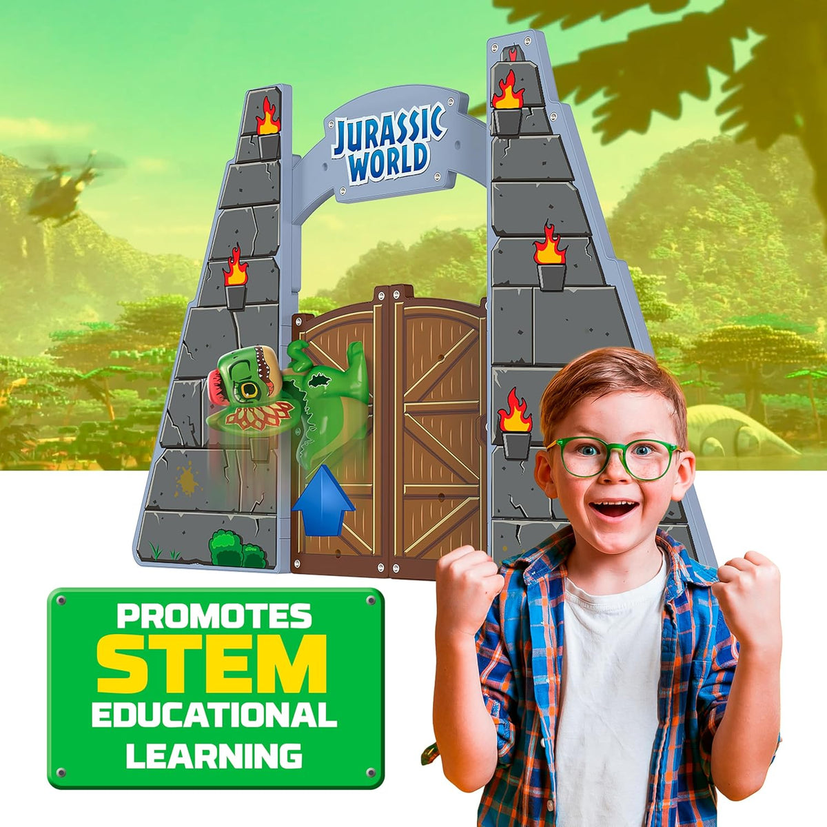 Tile Town Jurassic World Gate Escape Magnetic Tile Set - 84-Piece Interactive Dinosaur