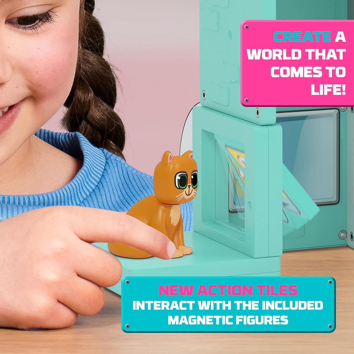 Close up of the pet doctor figure unlocking the light and sound effects on the electronic clinic action tile