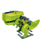 Assembled solar powered T Rex robot walking outside under direct sunlight activation