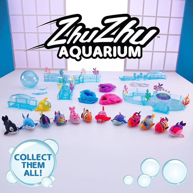 Zhu Zhu Aquarium Coral Reef Tunnel Playset with Butch the Motorized Robotic Shark - No-Water Interactive Ocean Track Toy Kit for Kids Ages 4+