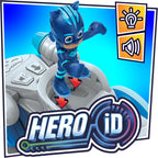 Close up of 3 inch poseable Catboy figure sitting in the saddle of PJ Masks Power Cat toy