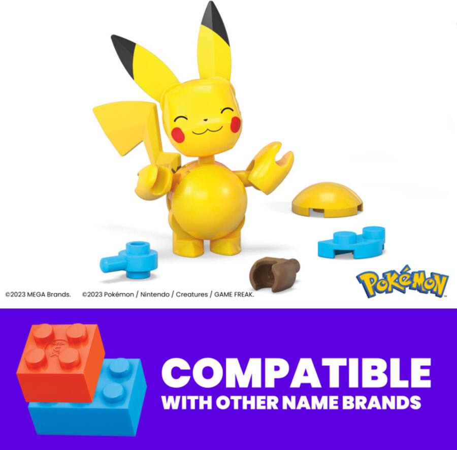 MEGA Pokemon HTH72 building components showcasing interlocking bricks and character pieces