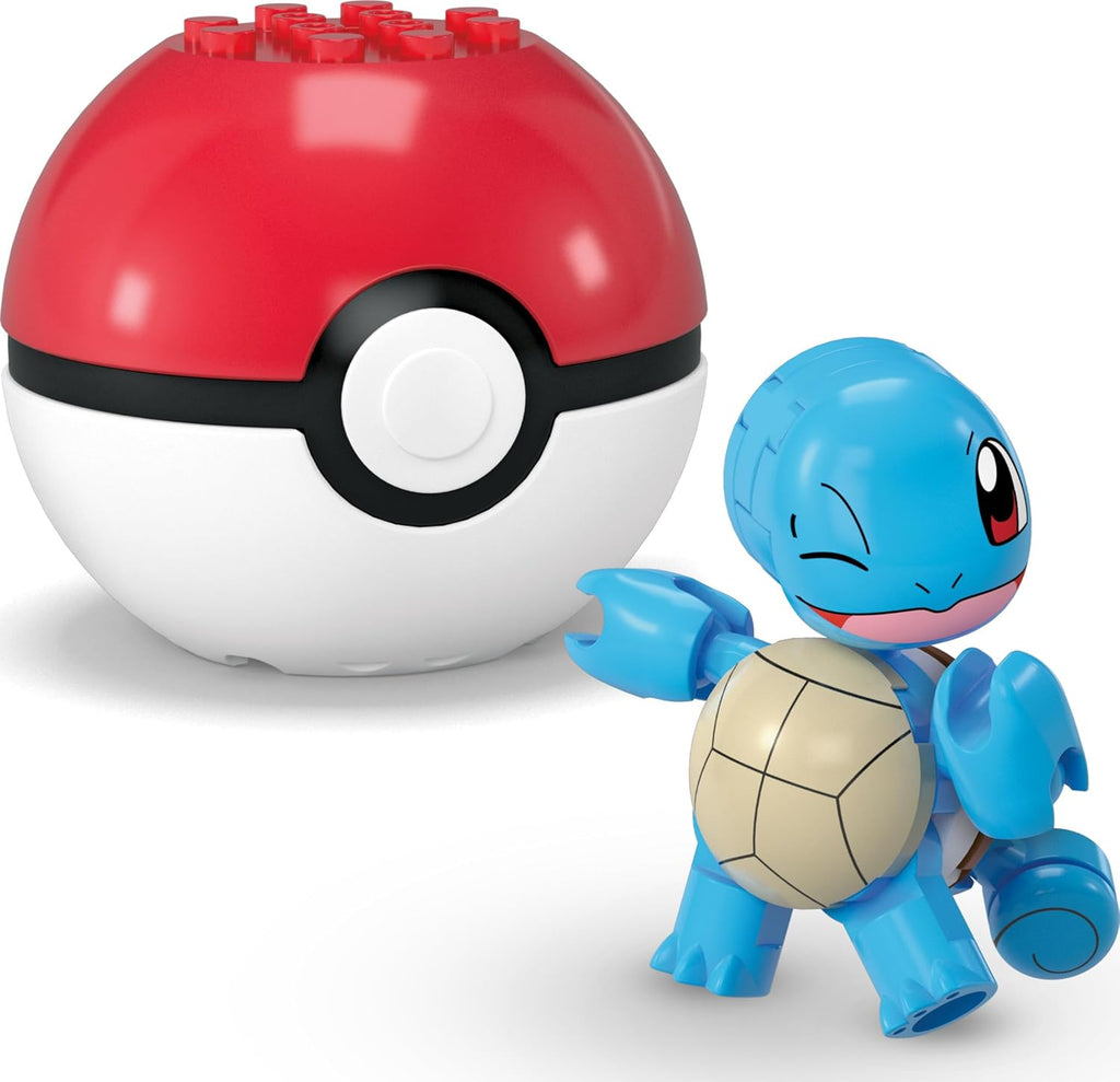 The 45 piece component layout of the Squirtle and Cubone Poké Ball set outside the box