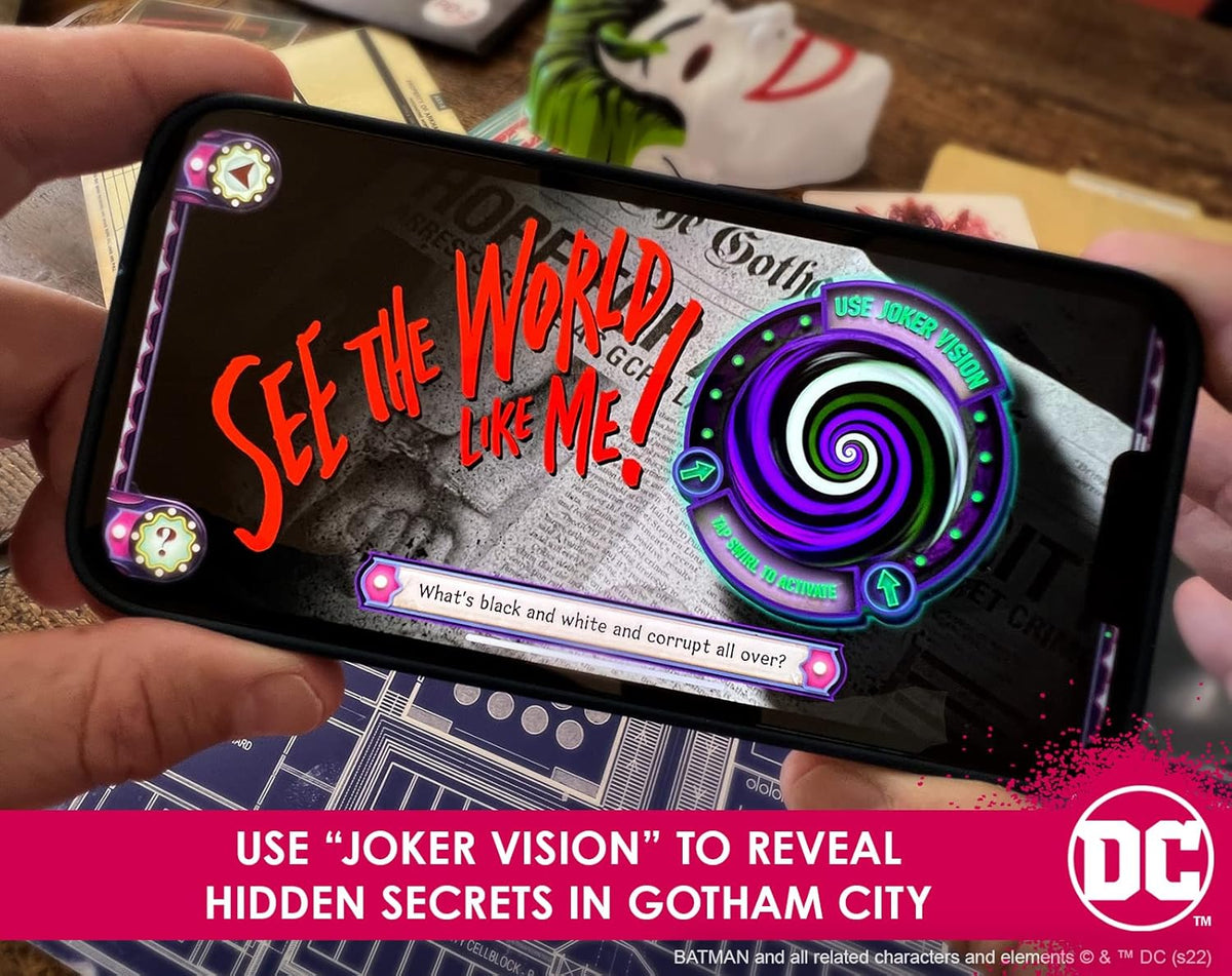 Smartphone scanning the 3D Arkham Asylum model showing augmented reality digital animations
