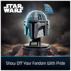 Close up of the weathered texture on the 4D Build Star Wars Mandalorian helmet 3D puzzle