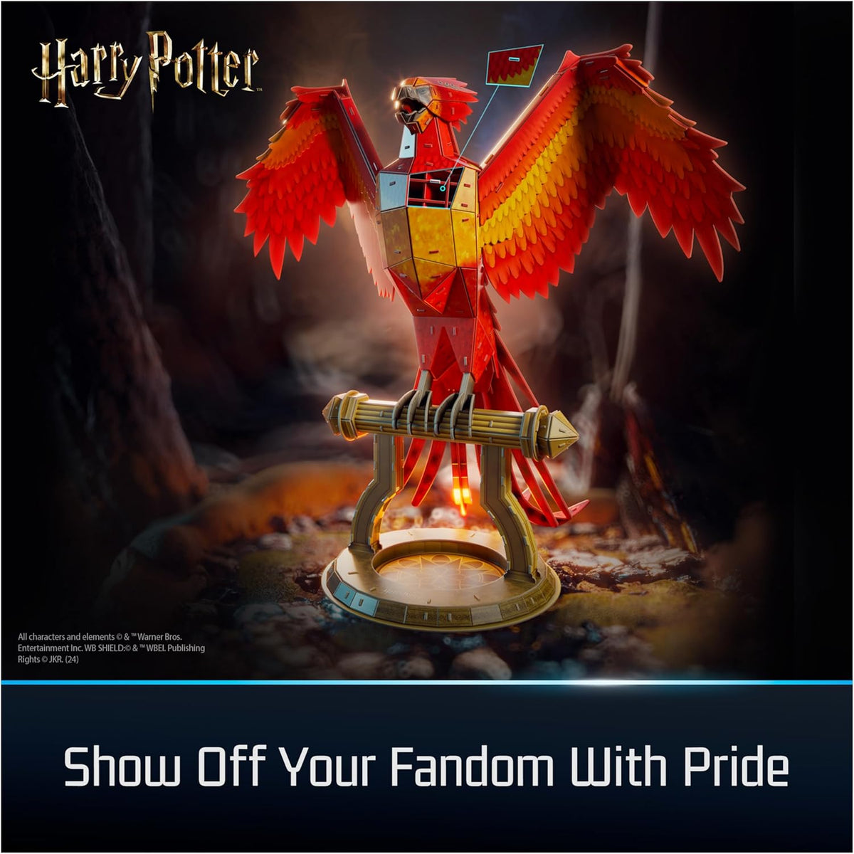 Close up of the fiery red feather textures on the 4D Build Harry Potter Fawkes 3D puzzle