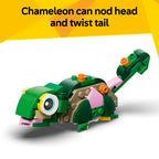 LEGO Creator 31377 set rebuilt into a colorful tropical chameleon figure with adjustable tail