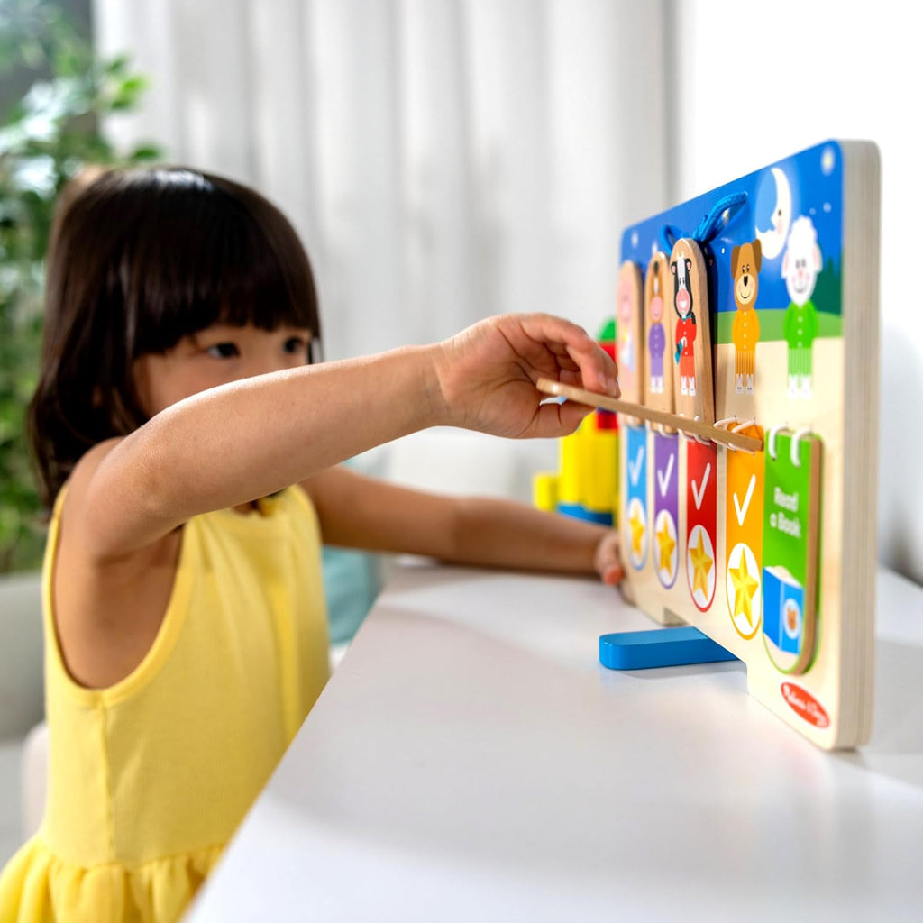 Melissa & Doug My Daily Routine Chart - Double-Sided Wooden Interactive Responsibility Board for Kids Habits and Early Learning Ages 3-6 (FSC-Certified)