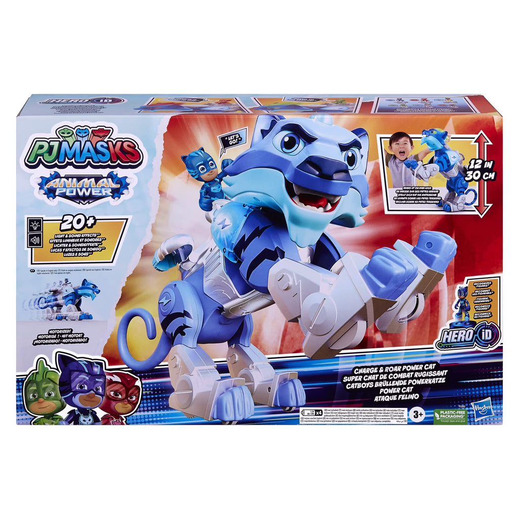 Hasbro PJ Masks Animal Power Charge and Roar Power Cat - Motorized Interactive Toy with 20+ Lights and Sounds, Hero ID Technology and Catboy Action Figure