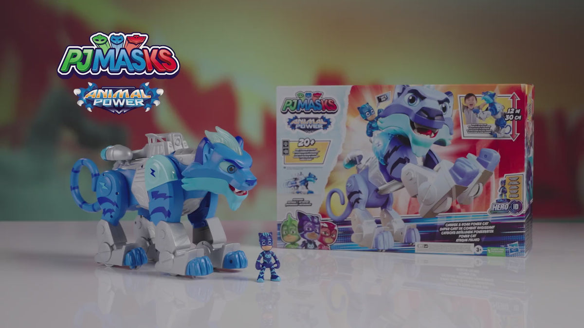 Hasbro PJ Masks Animal Power Charge and Roar Power Cat - Motorized Interactive Toy with 20+ Lights and Sounds, Hero ID Technology and Catboy Action Figure